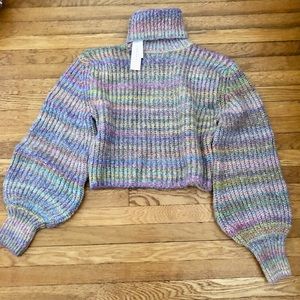 Top ship muted Rainbow Sweater super fluffy thick ribbed turtleneck